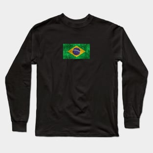 Vintage Aged and Scratched Brazilian Flag Long Sleeve T-Shirt